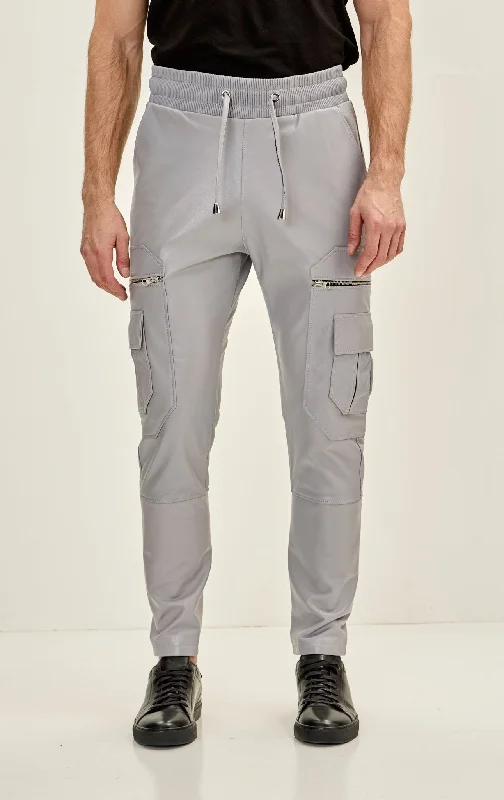 Sleek Modern Stylish Jeans Men's Genuine Leather Destination Joggers - Grey