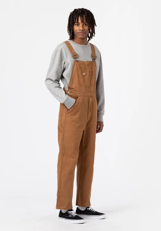 Understated Luxury Sporty Designs Dickies Duck Canvas Bib Overalls, Stone Washed Brown Duck