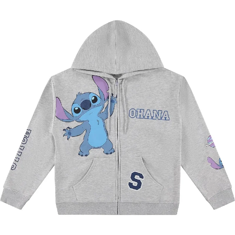 Classic Monochrome Lightweight Tops Disney Lilo & Stitch Ohana Juniors' Zip Hoodie, Heather Grey Classic Monochrome Lightweight Tops Disney Lilo & Stitch Ohana Juniors' Zip Hoodie, Heather Grey