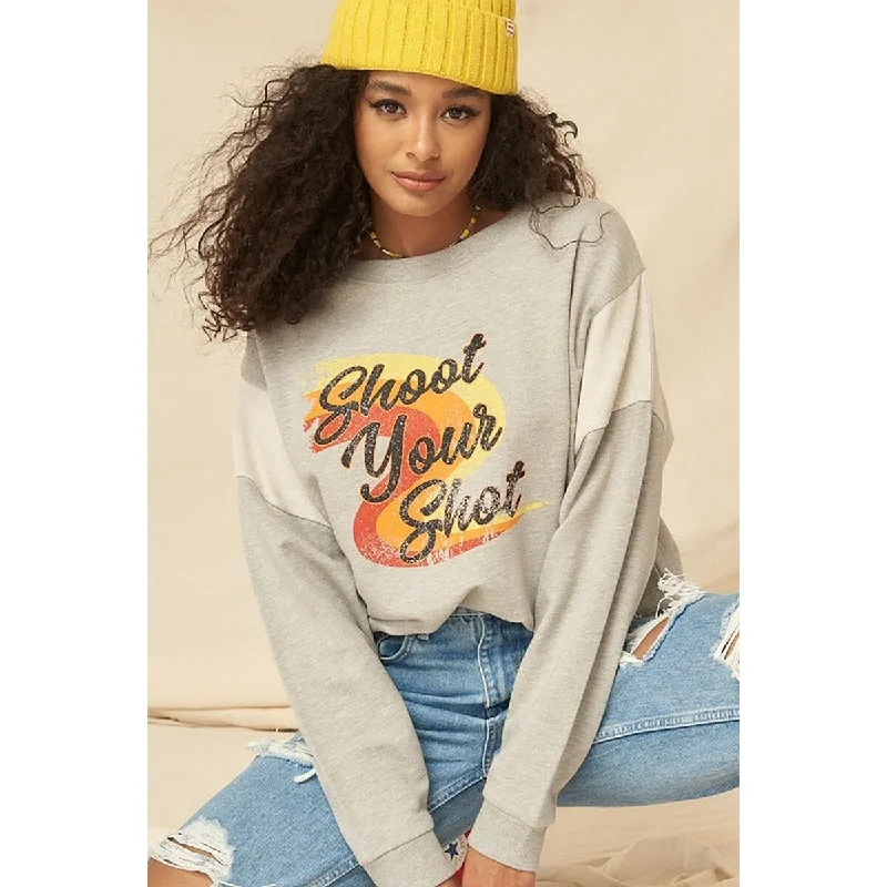Retro Relaxed Smart Tops French Terry Knit Graphic Sweatshirt