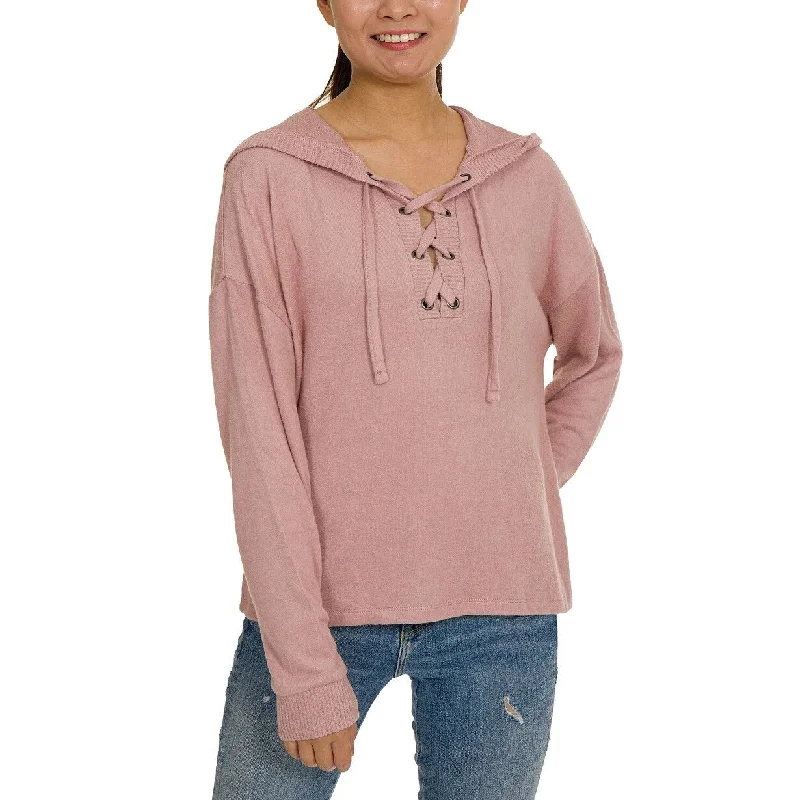 Contemporary Rugged Designer Casuals Hippie Rose Juniors' Cozy Lace-Up Hoodie Med Pink Size Large Contemporary Rugged Designer Casuals Hippie Rose Juniors' Cozy Lace-Up Hoodie Med Pink Size Large