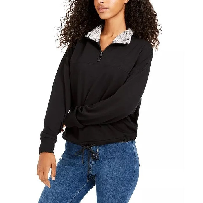 Minimal Luxe Street Outfit Hippie Rose Junior's Sherpa Lined Quarter Zip Sweatshirt Black Size M - Medium Minimal Luxe Street Outfit Hippie Rose Junior's Sherpa Lined Quarter Zip Sweatshirt Black Size M - Medium
