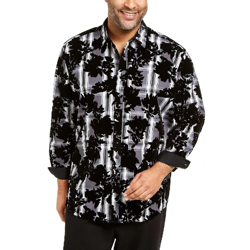 Urban Luxe Fashion Tops INC International Concepts Men's Flocked Plaid Shirt Black Size Medium Urban Luxe Fashion Tops INC International Concepts Men's Flocked Plaid Shirt Black Size Medium