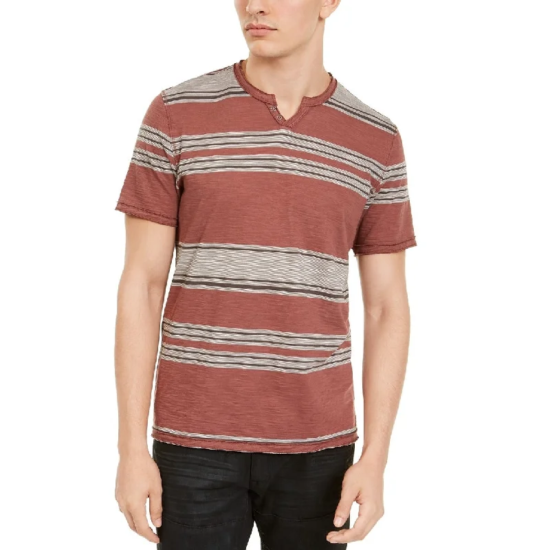 Smart Cool Sporty Designs INC International Concepts Men's Stripe Split-Neck T-Shirt Red Size Large Smart Cool Sporty Designs INC International Concepts Men's Stripe Split-Neck T-Shirt Red Size Large