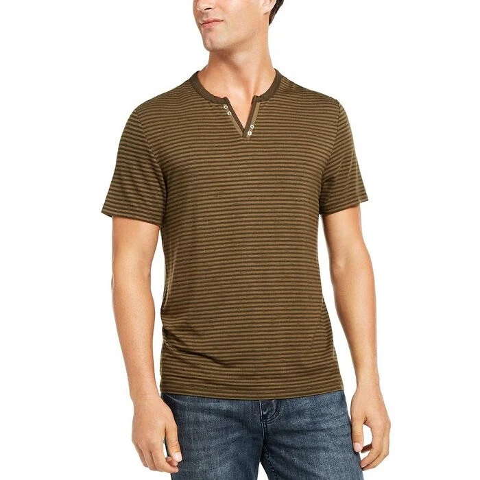 Urban Edge Active Styles INC International Concepts Men's Striped Split-Neck T-Shirt Dark Green Size Medium Urban Edge Active Styles INC International Concepts Men's Striped Split-Neck T-Shirt Dark Green Size Medium