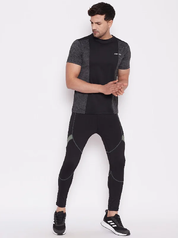 Chic Relaxed Fresh Outfit JUMP USA Men Black Solid Rapid Dry Activewear Tights