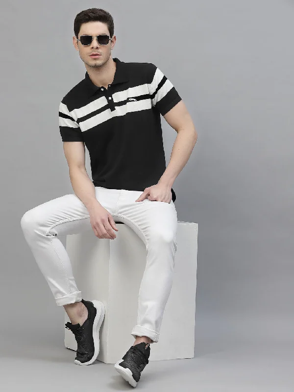 Urban Cool Soft Fabrics JUMP USA Men Black & White Polo Collar Pure Cotton T-Shirt