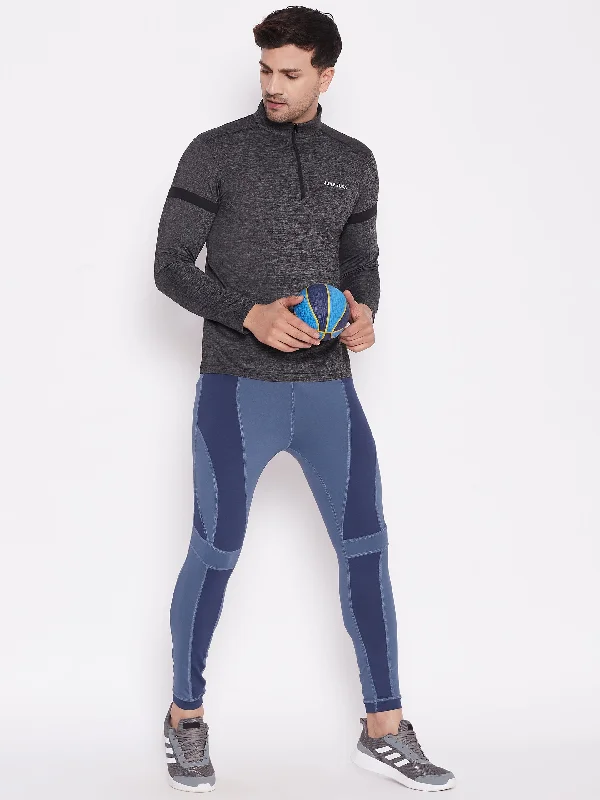 Relaxed Modern Summer Wear JUMP USA Men Blue Solid Rapid Dry Activewear Tights