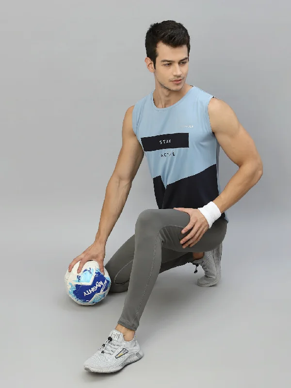 Casual Minimal Sporty Jackets JUMP USA Men Cashmere Blue & Navy Blue Printed Polyester Sleeveless Tank T-shirt Casual Minimal Sporty Jackets JUMP USA Men Cashmere Blue & Navy Blue Printed Polyester Sleeveless Tank T-shirt