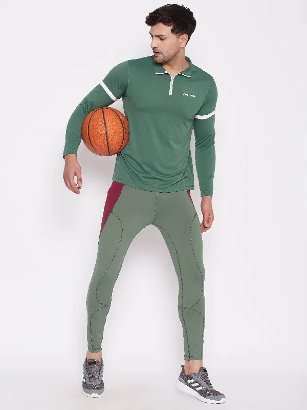Retro Rugged Trendy Apparel JUMP USA Men Green Solid Rapid Dry Activewear Tights