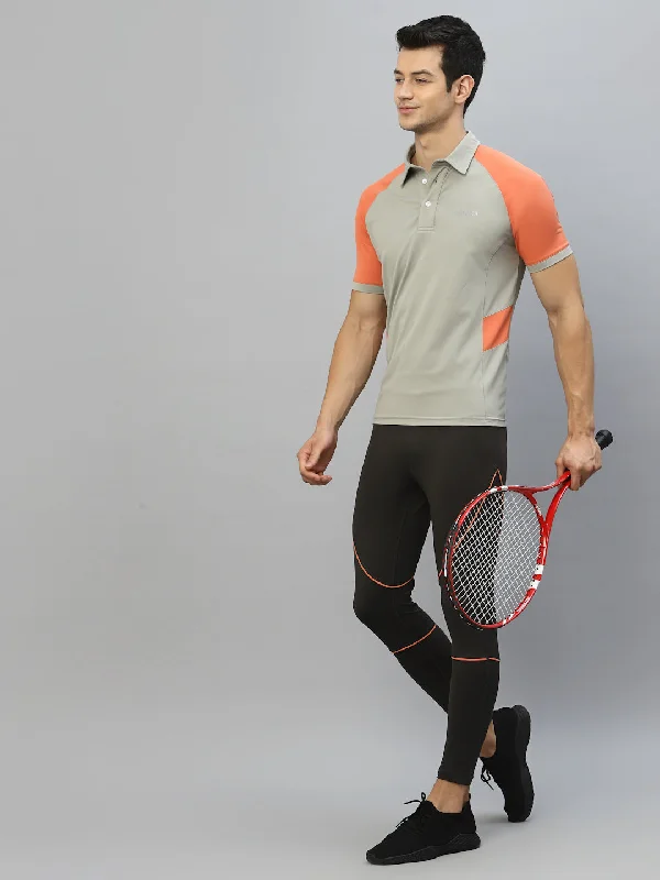 Casual Sleek Urban Fashion JUMP USA Men Light Grey & Coral Polo Collar Sports T-Shirt Casual Sleek Urban Fashion JUMP USA Men Light Grey & Coral Polo Collar Sports T-Shirt