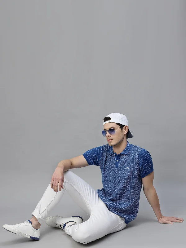 Sleek Modern Chic Styles JUMP USA Men Royal Blue & White Polo Collar Pure Cotton T-Shirt Sleek Modern Chic Styles JUMP USA Men Royal Blue & White Polo Collar Pure Cotton T-Shirt