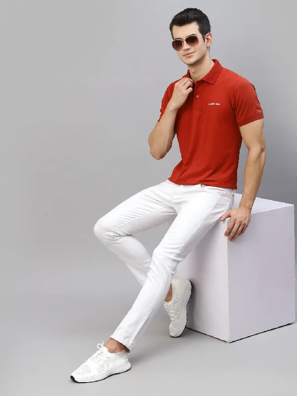 Retro Edge Trendy Pants JUMP USA Men Rust Solid Polo Collar Sports  T-Shirt