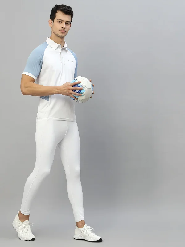 Smart Cool Modern Outfit JUMP USA Men White & Cashmere Blue Polo Collar Sports T-Shirt Smart Cool Modern Outfit JUMP USA Men White & Cashmere Blue Polo Collar Sports T-Shirt