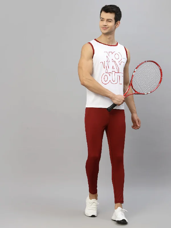 Rugged Luxe Cozy Jackets JUMP USA Men White & Red Printed Polyester Sleeveless Tank T-shirt