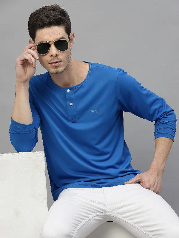 Relaxed Cool Cool Pieces JUMP USA Outdoor Men Algier Blue Rapid-Dry Solid T-Shirts