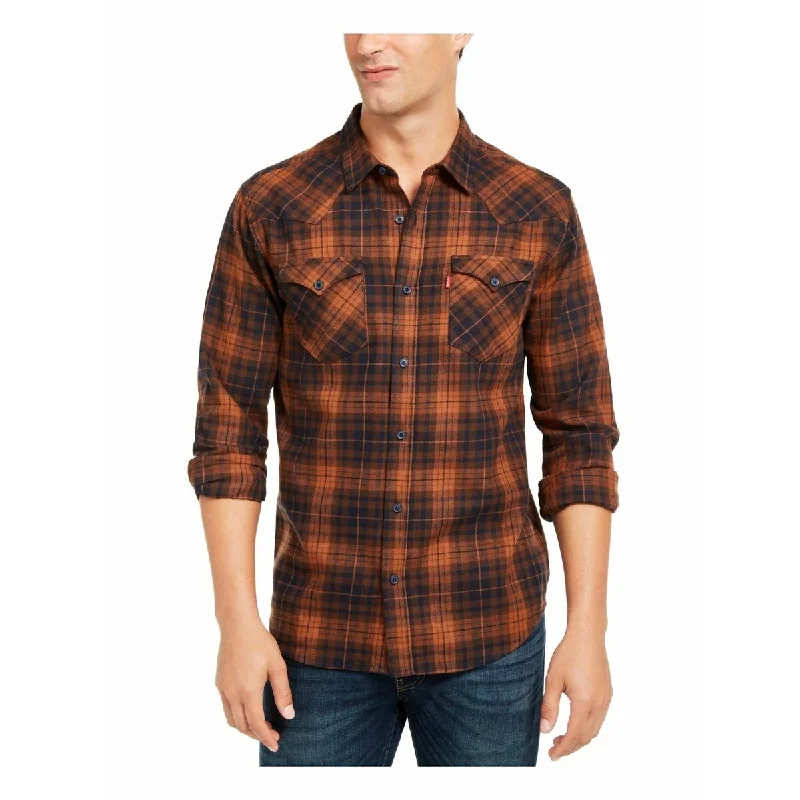 Heritage Relaxed All-Season Wear Levi's Men's Plaid Collared Work Dress Orange Size Extra Large Heritage Relaxed All-Season Wear Levi's Men's Plaid Collared Work Dress Orange Size Extra Large