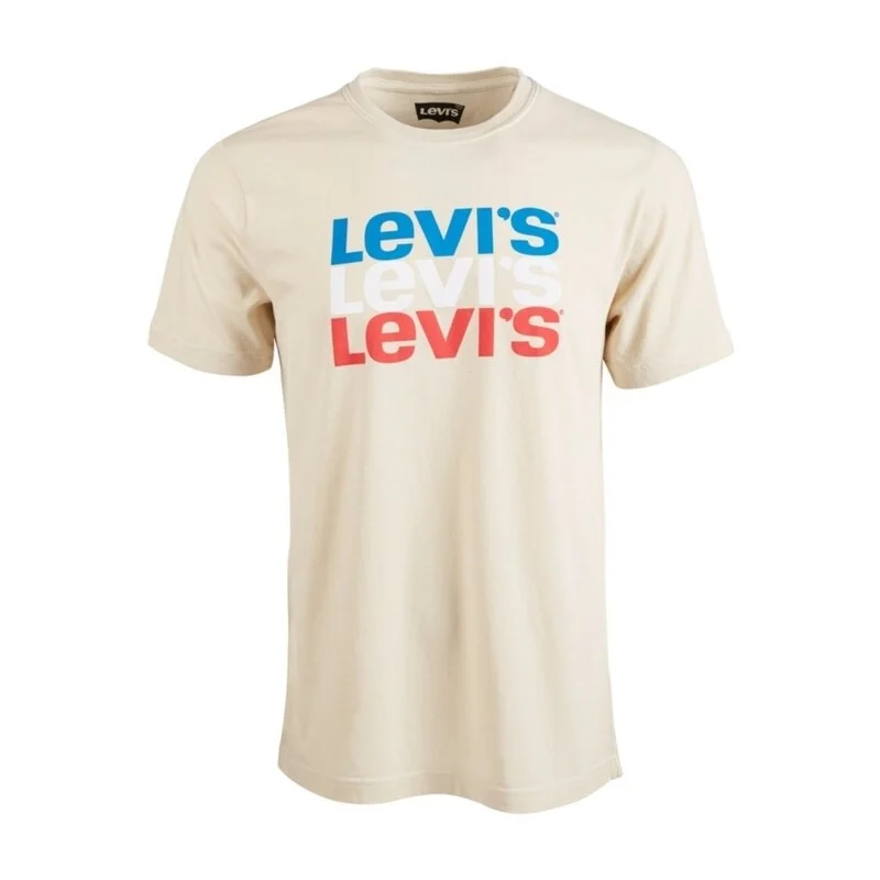 Relaxed Rebel Chic Styles Levi's Men's Stacked Logo T-Shirt Beige Size Large