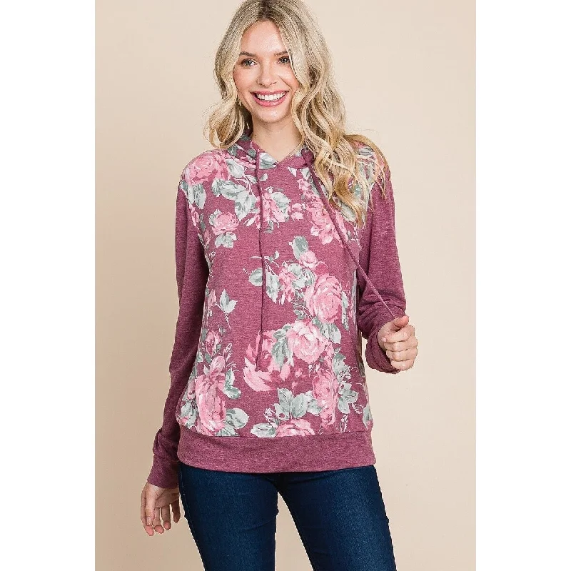 Heritage Urban Fashion Jeans Long Sleeve Floral Printed Contrast Hoodie With Relaxed Fit And Cuff Detail Heritage Urban Fashion Jeans Long Sleeve Floral Printed Contrast Hoodie With Relaxed Fit And Cuff Detail