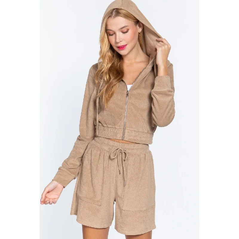Vintage Contemporary Denim Looks Long Sleeves Drawstring and zip-up closure Hoodie Terry Towelling Jacket Vintage Contemporary Denim Looks Long Sleeves Drawstring and zip-up closure Hoodie Terry Towelling Jacket