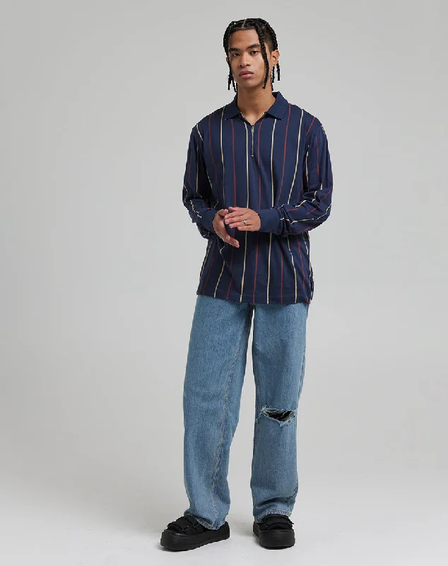 Street Rebel Streetwear Clothing MAGNOLIA MEN'S LONG SLEEVED POLO NECK | NAVY