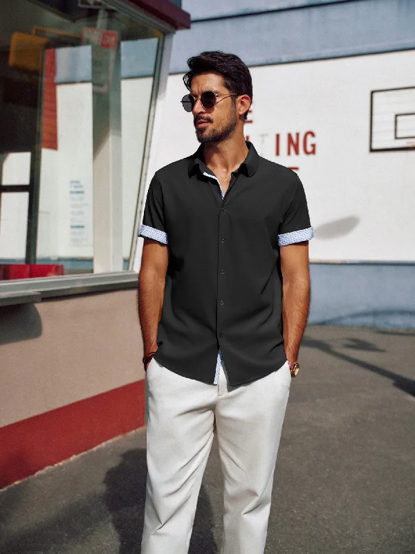 Retro Street Comfort Jackets Men Curved Hem Shirt Casual Short Sleeve Classic Collar Button-up Tops Retro Street Comfort Jackets Men Curved Hem Shirt Casual Short Sleeve Classic Collar Button-up Tops