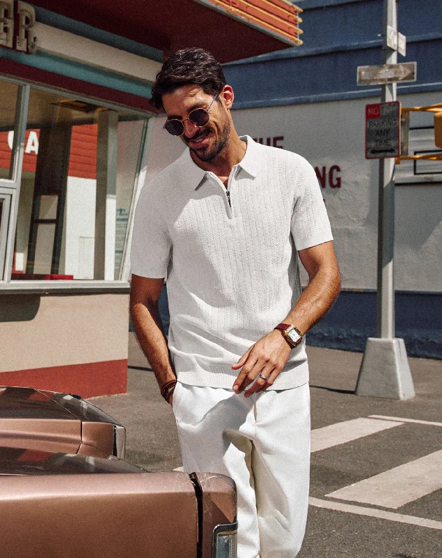 Sophisticated Luxe Practical Clothing Men Herringbone Textured Tops Short Sleeve Lapel Collar Zip-up Neck Knitwear Sophisticated Luxe Practical Clothing Men Herringbone Textured Tops Short Sleeve Lapel Collar Zip-up Neck Knitwear