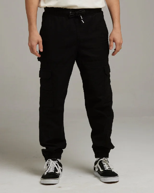 Relaxed Street Sporty Designs HARRISBURG MEN'S CUFFED CARGO TROUSERS | BLACK