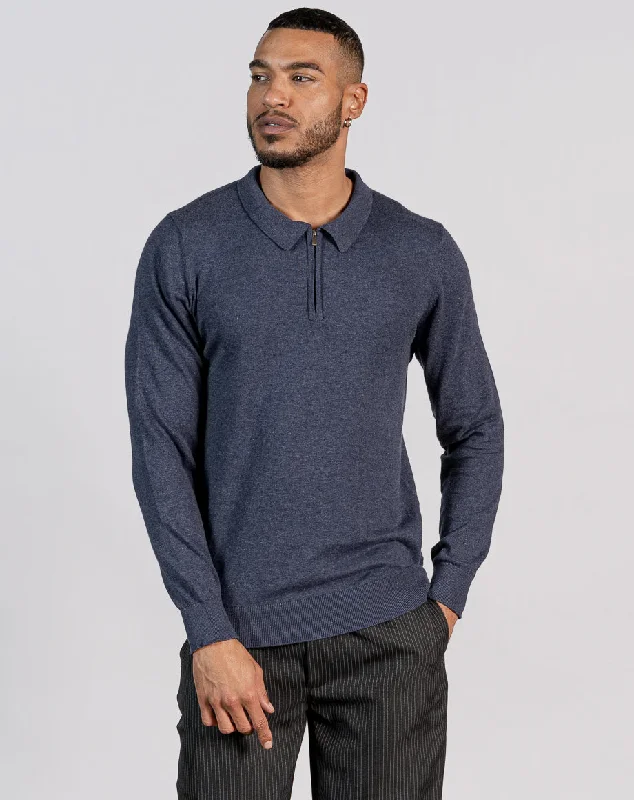 Smart Cool Comfortable Fits ESSENTIAL LONG SLEEVE ZIPPED NECK POLO | NAVY