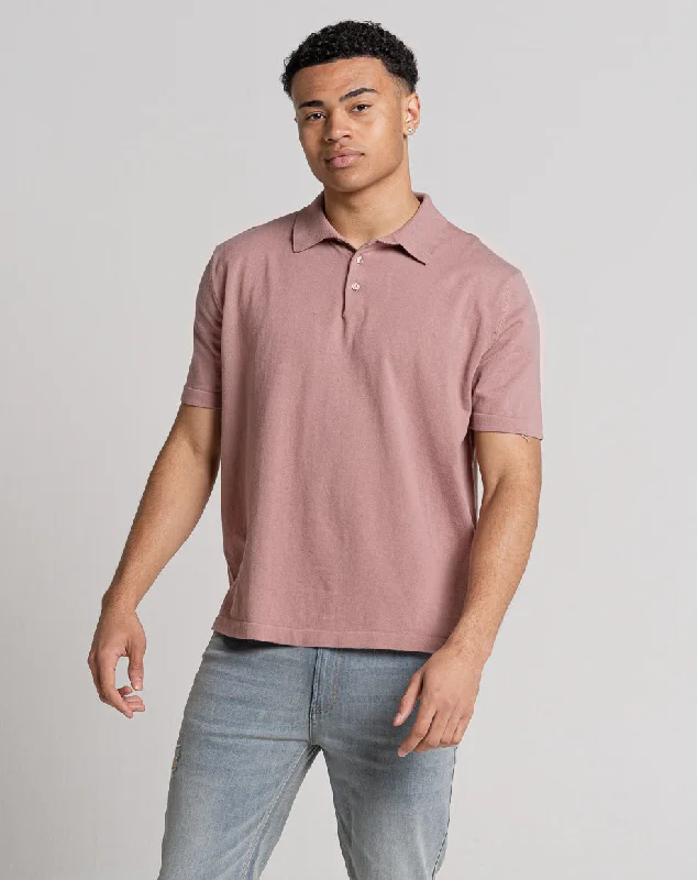 Polished Classic Modern Outfit ESSENTIAL OVERSIZED SHORT SLEEVE KNITTED POLO | PINK