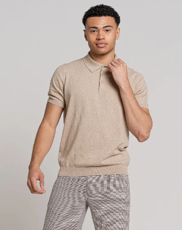 Heritage Urban Formal Wear ESSENTIAL SHORT SLEEVE KNITTED POLO | LIGHT STONE
