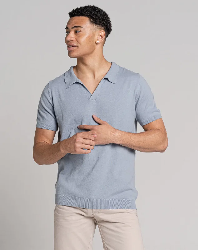 Relaxed Modern Bold Outfits ESSENTIAL SHORT SLEEVE OPEN COLLAR POLO | LIGHT BLUE
