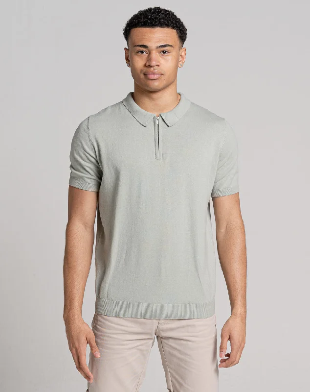 Contemporary Street Sports Gear ESSENTIAL SHORT SLEEVE ZIP POLO TOP | LIGHT GREEN
