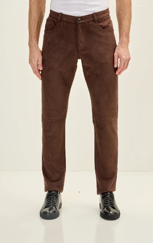 Smart Sleek Casual Jackets Men's Slim Tapered Microsuede Pants - Dark Brown