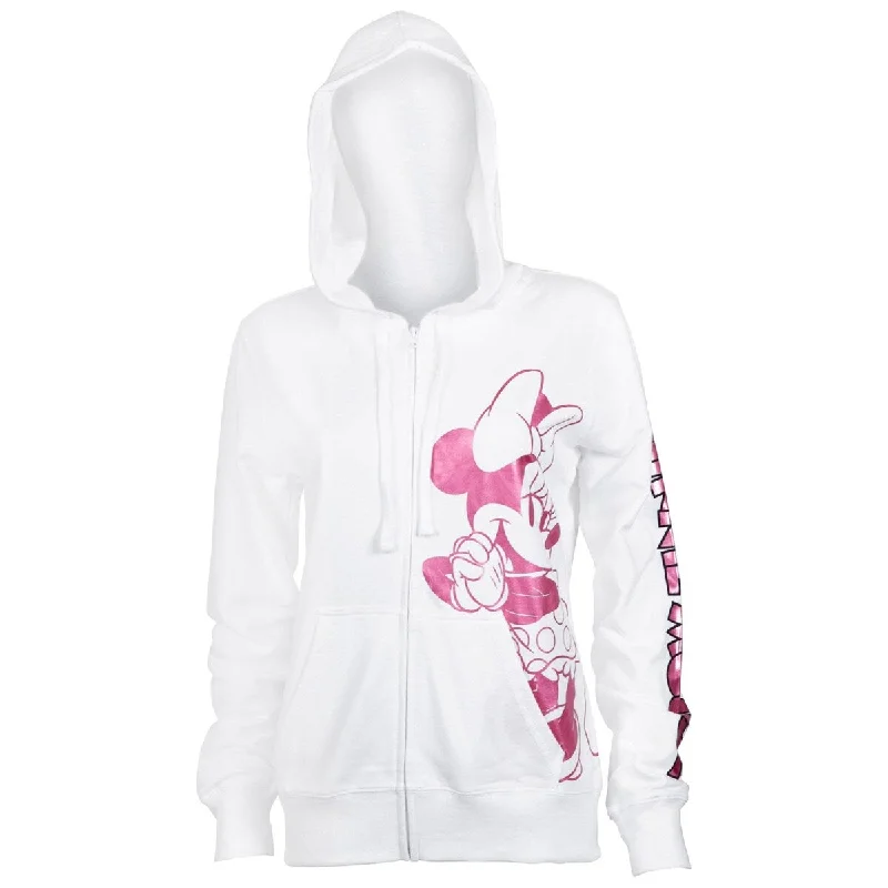 Timeless Minimal Premium T-shirts Minnie Mouse Ladies Pink Foil Logo White Hoodie