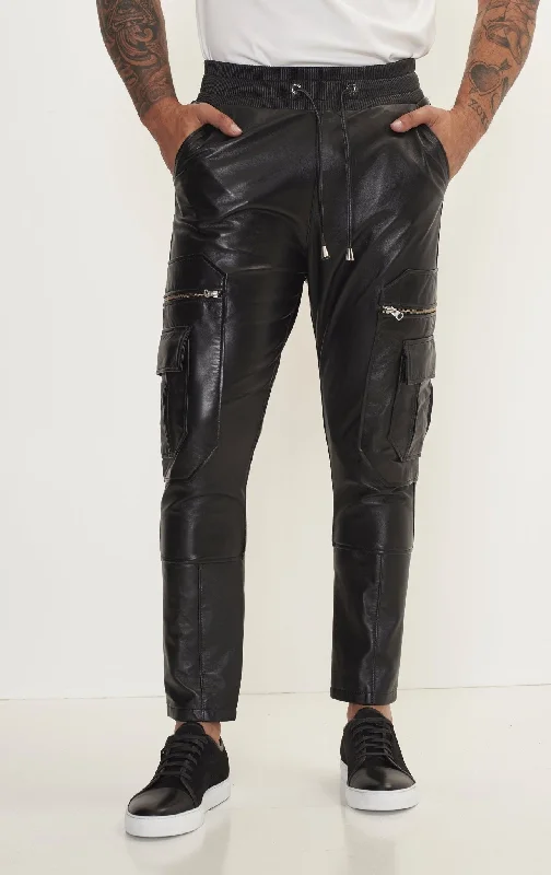 Retro Street Timeless Wardrobe Men's Genuine Leather Destination Joggers - Black