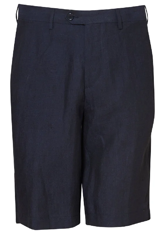 Effortless Minimal Casual Attire Navy Blue Linen Shorts