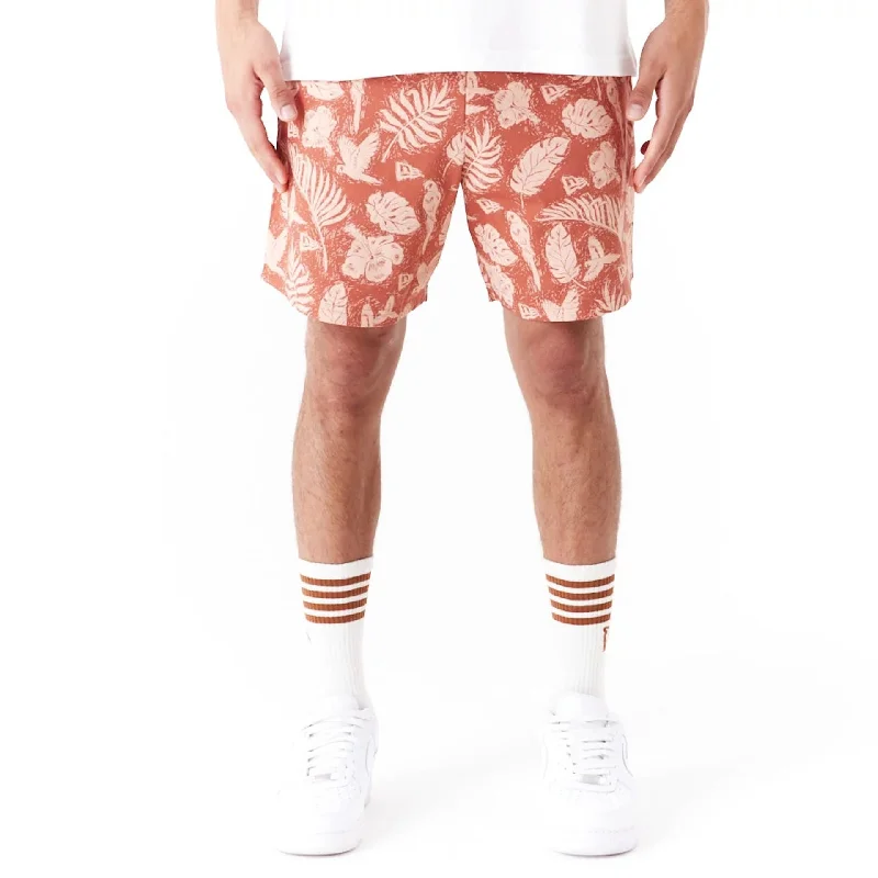 Retro Casual Layered Styles New Era All Over Print Brown Woven Shorts