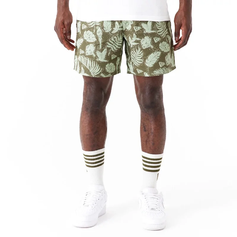 Relaxed Modern Modern Basics New Era All Over Print Green Woven Shorts