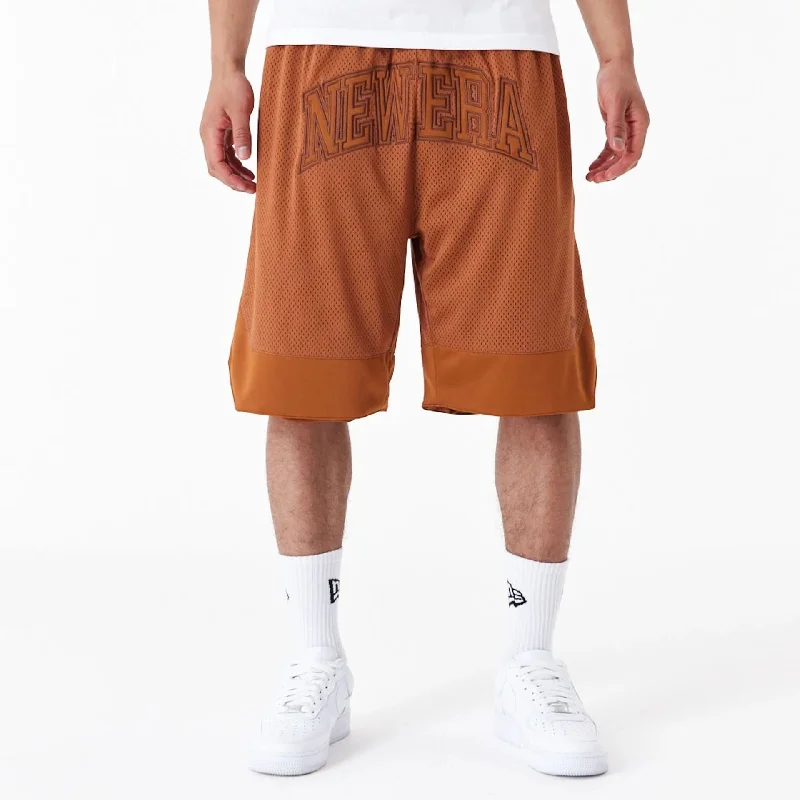 Casual Rebel Fashionable Wear New Era Arch Logo Brown Mesh Shorts