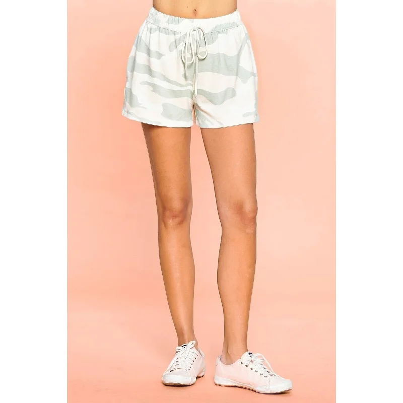 Minimal Luxe Versatile Wear Off White Camouflage Hacci Jersey Shorts With Side Pockets Minimal Luxe Versatile Wear Off White Camouflage Hacci Jersey Shorts With Side Pockets