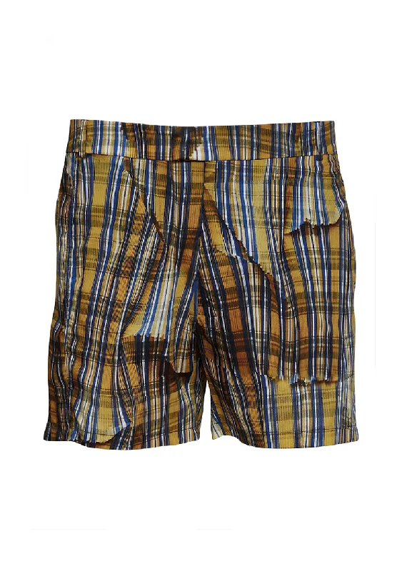 Vintage Contemporary Casual Shirts Axel Pleat Check Print Cropped Shorts