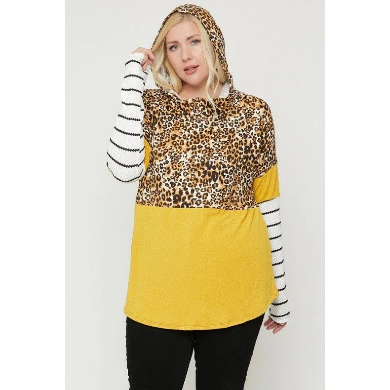 Heritage Rebel Trendy Tees Plus Size Color Block Hoodie Featuring A Cheetah Print