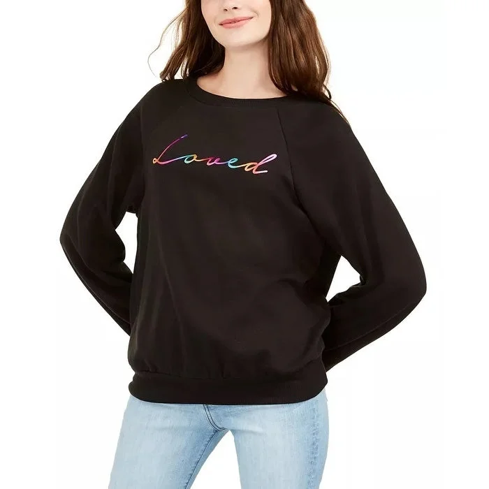 Contemporary Minimal Athletic Outfits Rebellious One Junior's Loved Metallic Graphic Sweatshirt Black Size S - Small Contemporary Minimal Athletic Outfits Rebellious One Junior's Loved Metallic Graphic Sweatshirt Black Size S - Small