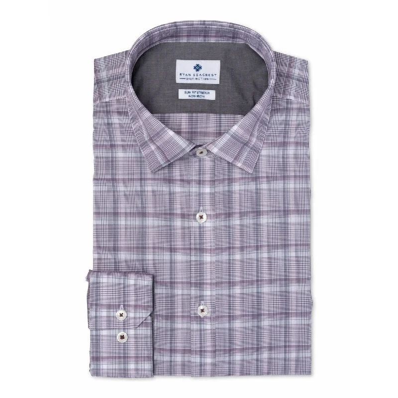 Retro Rugged Active Styles Ryan Seacrest Distinction Men's Plaid Dress Shirt Purple Size 17x32-33 Retro Rugged Active Styles Ryan Seacrest Distinction Men's Plaid Dress Shirt Purple Size 17x32-33