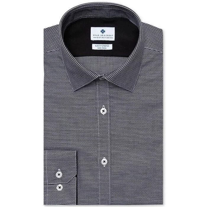 Rugged Edge Comfy Tops Ryan Seacrest Distinction Men's Ultimate Slim Fit Non Iron Performance Stretch Dobby Dress Shirt Black Size 15X5X32X33