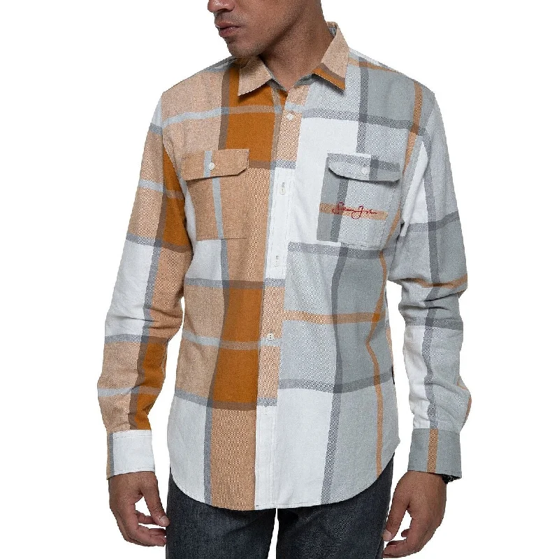 Retro Street Fresh Outfit Sean John Men's Divided Plaid Shirt Orange Size 2 Extra Large - XX-Large Retro Street Fresh Outfit Sean John Men's Divided Plaid Shirt Orange Size 2 Extra Large - XX-Large