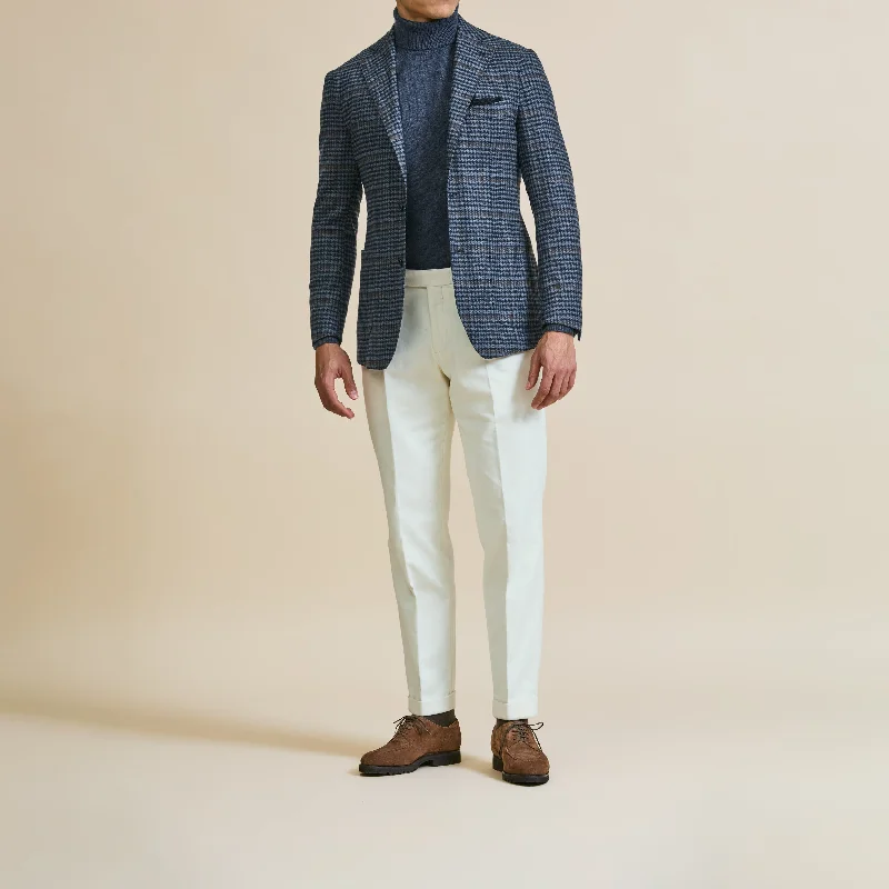 Vintage Sleek Casual Footwear Sport Coat - Loro Piana Two Blue Wool-Cashmere Houndstooth with Brown Overcheck 9077 Vintage Sleek Casual Footwear Sport Coat - Loro Piana Two Blue Wool-Cashmere Houndstooth with Brown Overcheck 9077