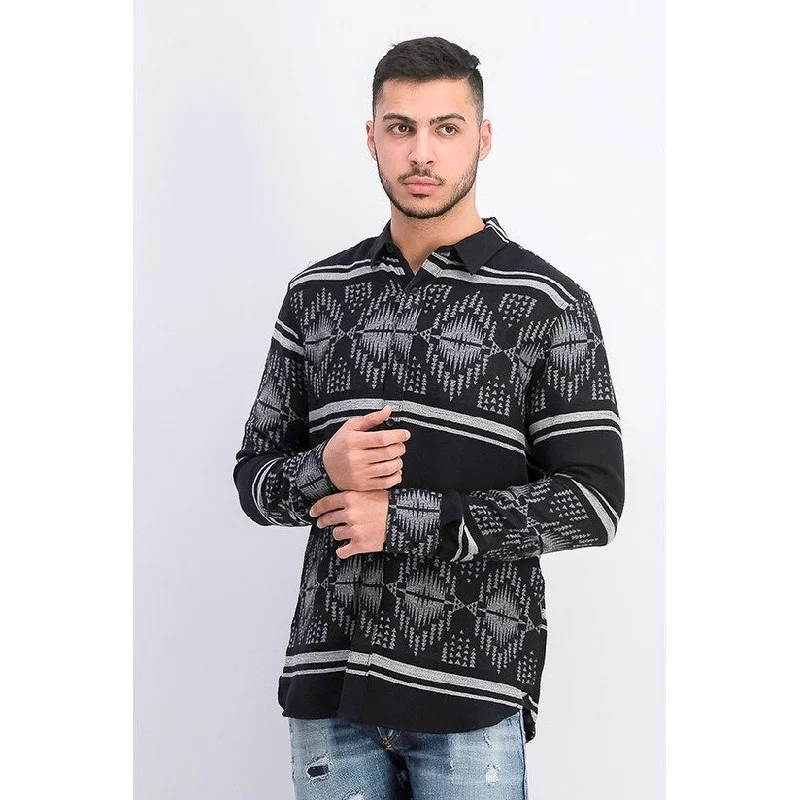 Heritage Relaxed Stylish Casuals Sun + Stone Men's David Stripe Jacquard Shirt Deep Black Size Large Heritage Relaxed Stylish Casuals Sun + Stone Men's David Stripe Jacquard Shirt Deep Black Size Large