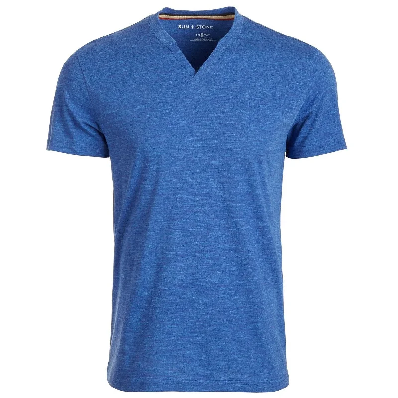 Contemporary Classic Casual Button-ups Sun & Stone Men's Eden Split Neck T-Shirt Blue Size Extra Large - X-Large Contemporary Classic Casual Button-ups Sun & Stone Men's Eden Split Neck T-Shirt Blue Size Extra Large - X-Large
